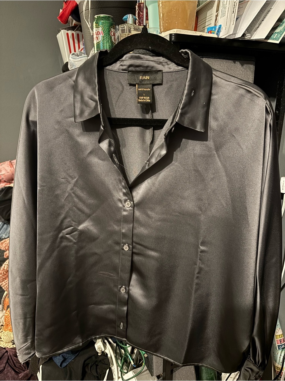 RAIN Women's Gray Button-Up Shirt Large